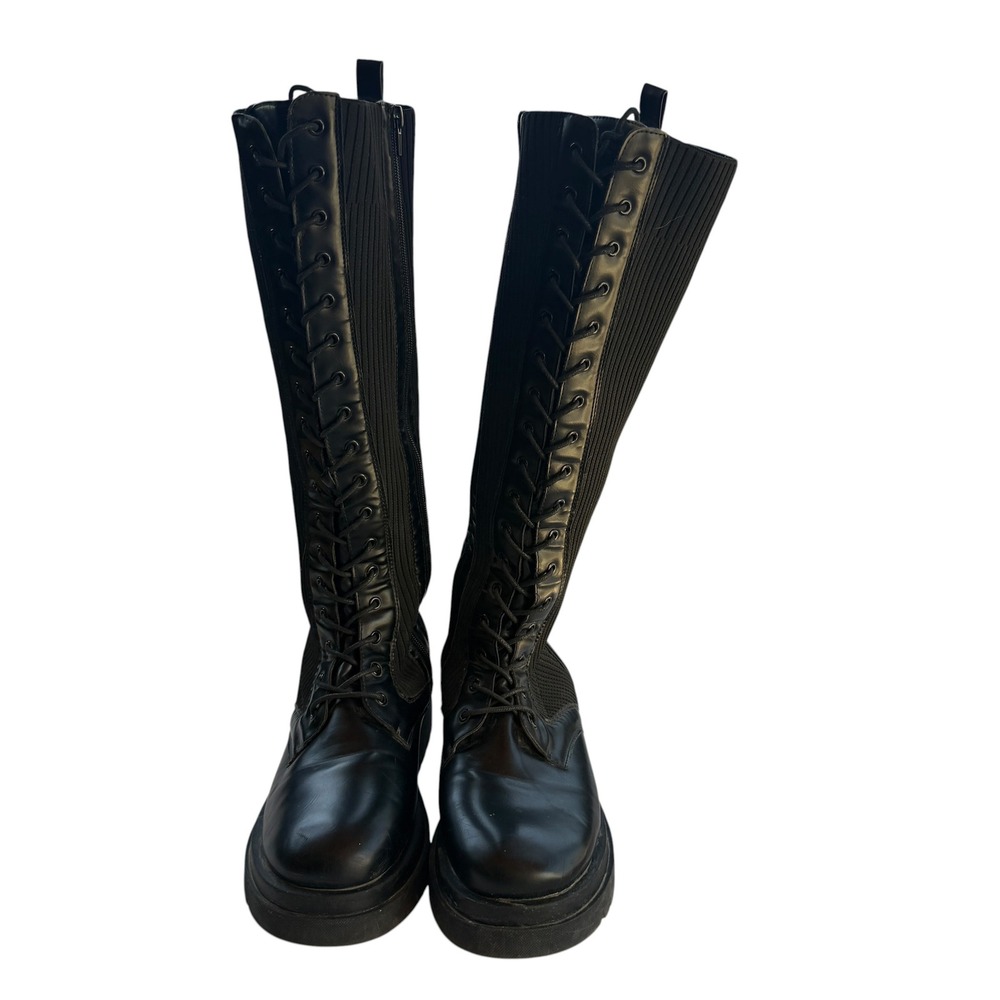 Truffle Collection Combat Boots Womens 10 Black Excellent Vegan Lug Sole Ribbed - Picture 4 of 16